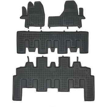Gumowe dywaniki samochodowe pasują do Ford Tourneo Custom 2017-2023 8 osobowy, z dodatkowym wzmocnieniem od strony kierowcy, 3 rzędy, manualna skrzyni