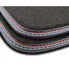 Dywaniki welurowe Premium do DS DS3 Crossback od 2018 - Czarna lamówka skórzana (błyszcząca) obszyta czerwoną i niebieską nicią, Crossover