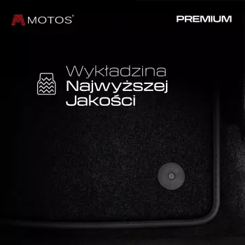 Dywaniki welurowe MOTOS Premium™ do Subaru Impreza V GK 2016-2023 - Czarna lamówka matowa (nubuk) obszyta niebieską nicią