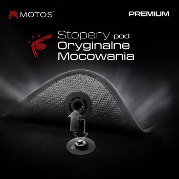 Dywaniki welurowe MOTOS Premium™ do Mercedes-Benz CLS X218 2012-2018 - Czarna lamówka skórzana (błyszcząca) obszyta czerwoną nicią
