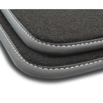 Dywaniki welurowe MOTOS Premium™ do Mini Cooper od 2014 - Czarna lamówka matowa (nubuk) obszyta białą nicią