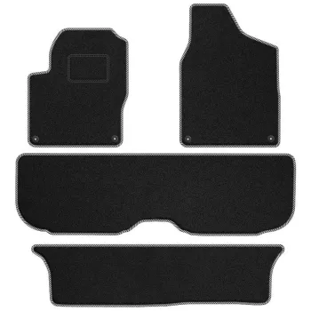 Dywaniki welurowe MOTOS Standard™ do Ford Galaxy 1995-2006 wersja 7 osobowa - Czarno-biała lamówka materiałowa