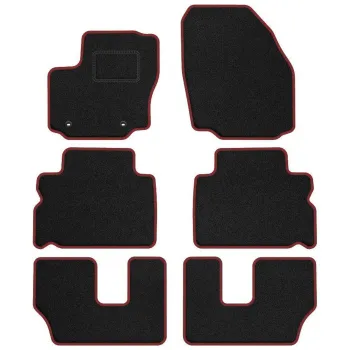 Dywaniki welurowe MOTOS Standard™ do Ford Galaxy 2006-2015 wersja 7 osobowa - Czarno-czerwona lamówka materiałowa