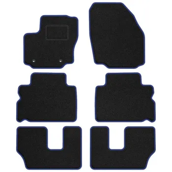 Dywaniki welurowe MOTOS Standard™ do Ford Galaxy 2006-2015 wersja 7 osobowa - Czarno-niebieska lamówka materiałowa