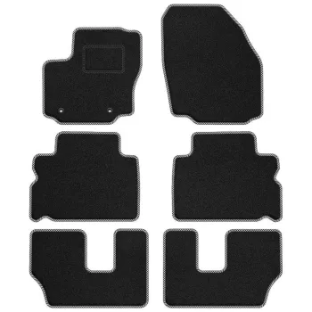 Dywaniki welurowe MOTOS Standard™ do Ford Galaxy 2006-2015 wersja 7 osobowa - Czarno-biała lamówka materiałowa