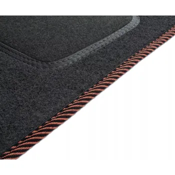 Dywaniki welurowe Standard do Ford Explorer V 2010-2019 - Czarno-brązowa lamówka materiałowa długość dywanika kierowcy od strony drzwi 31 cm