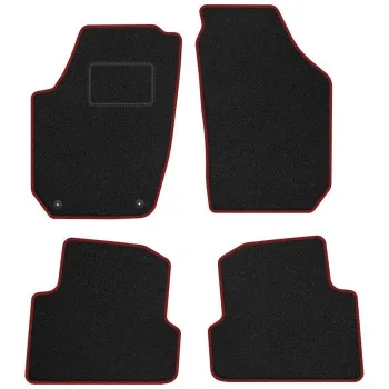 Dywaniki welurowe MOTOS Standard™ do Skoda Fabia II 2007-2014 - Czarno-czerwona lamówka materiałowa 2 stopery