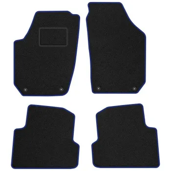 Dywaniki welurowe MOTOS Standard™ do SEAT Cordoba II 2002-2009 - Czarno-niebieska lamówka materiałowa 4 stopery