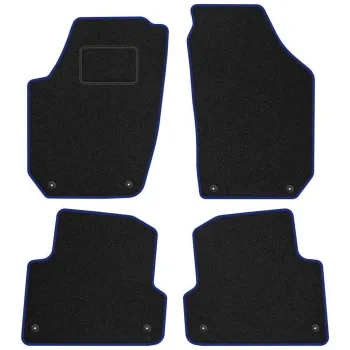 Dywaniki welurowe MOTOS Standard™ do Skoda Fabia II 2007-2014 - Czarno-niebieska lamówka materiałowa 8 stoperów