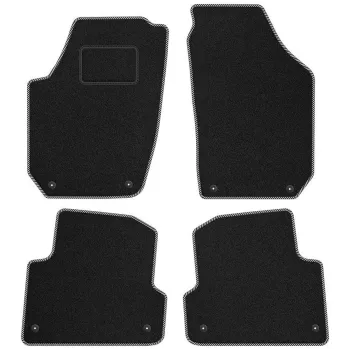 Dywaniki welurowe MOTOS Standard™ do Skoda Fabia II 2007-2014 - Czarno-biała lamówka materiałowa 8 stoperów